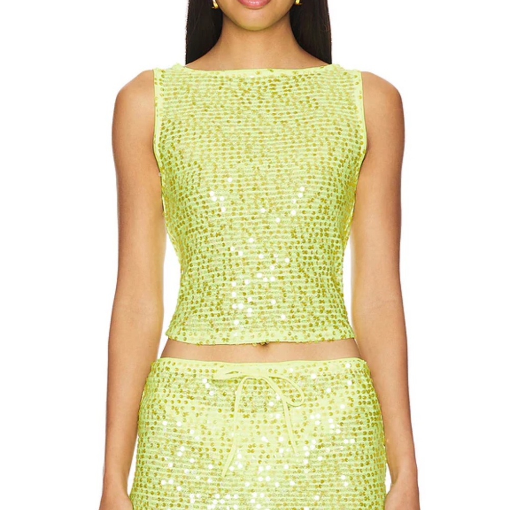 Lovers + Friends Sequin Crop Tank in Neon Yellow